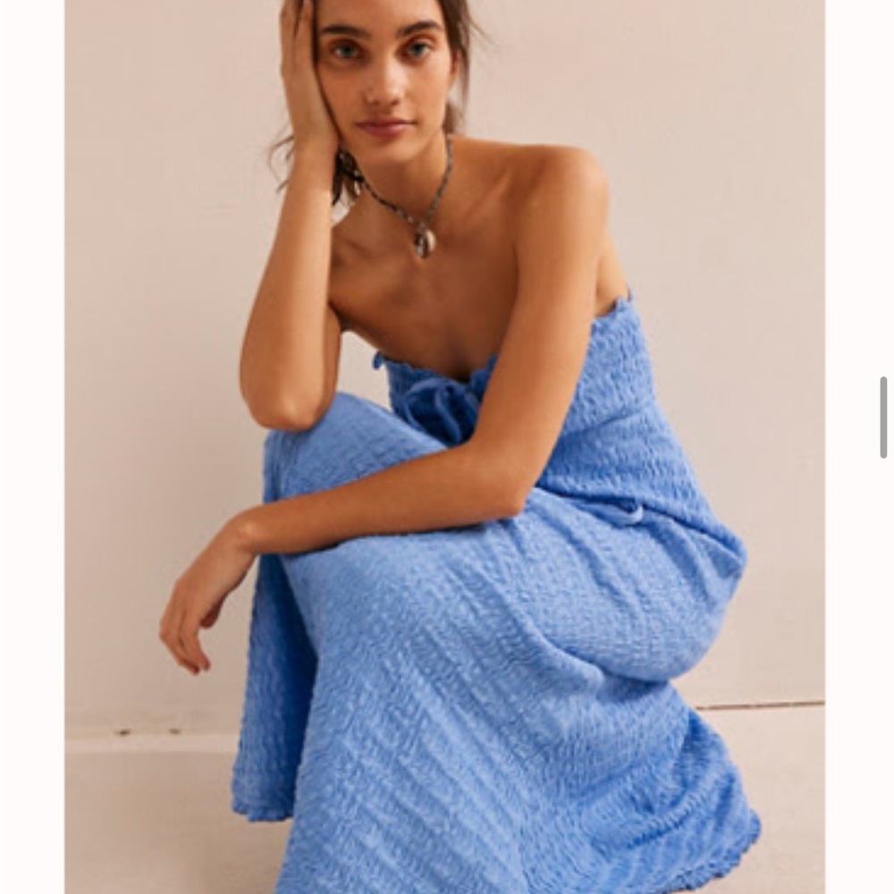 Free People Strapless Blue Midi Dress